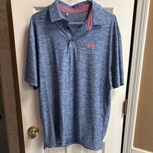 Under Armour Heathered Blue Loose Fit Polo/Golf  with OrangeLogo